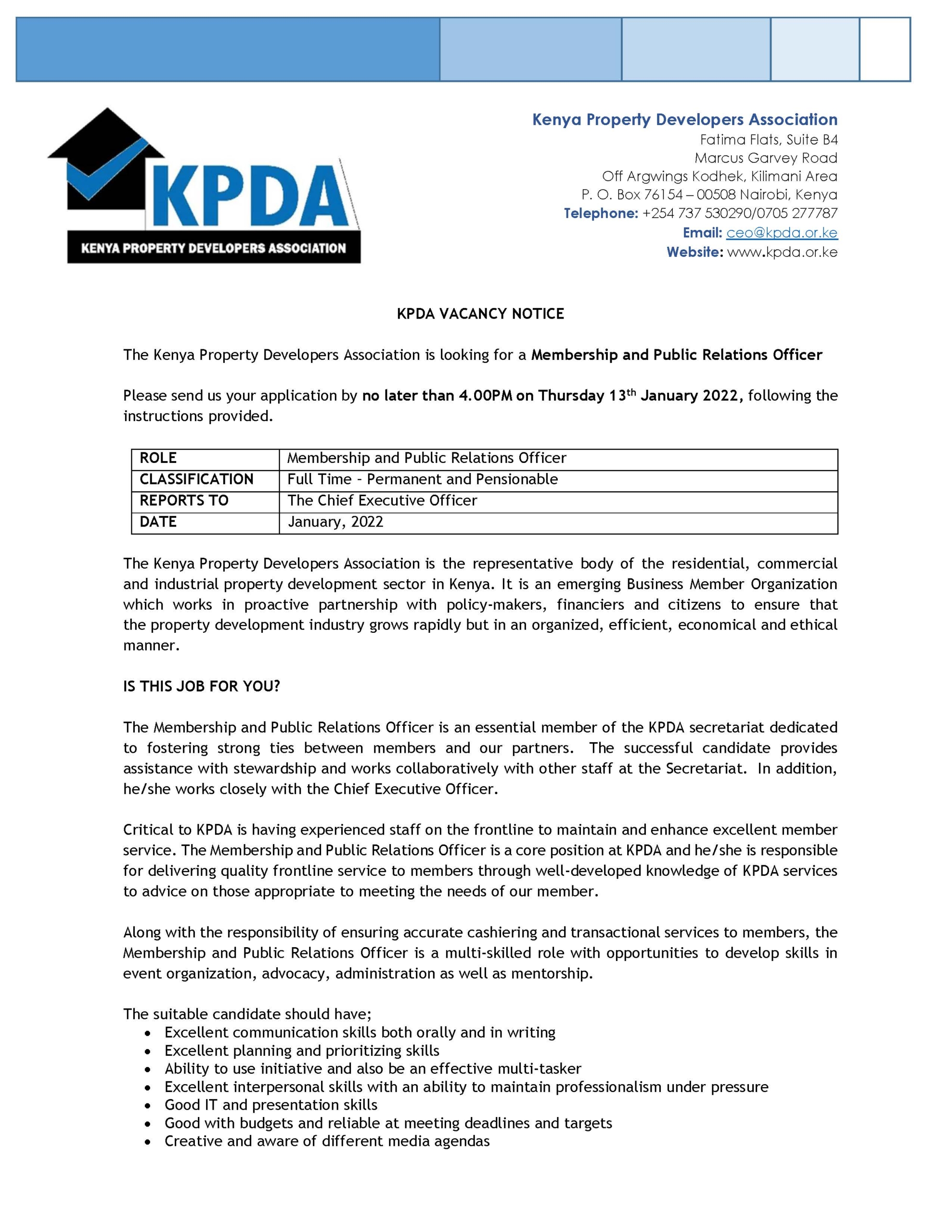 Careers – Kenya Property Developers Association